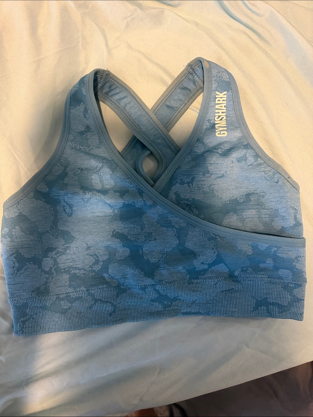 Gymshark Light Blue Seamless Camo Cross-Back Sports Bra